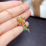 Four Leaf Clover Necklace with Lab Emerald Pendant