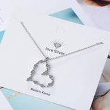 925 Silver Crystal Heart Necklace Pendant Rhinestone Jewelry