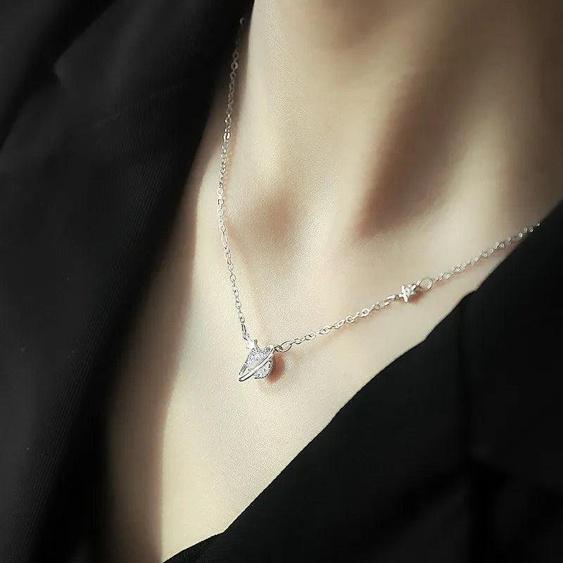 Zircon Planet Pendant Choker Necklace Female Jewelry