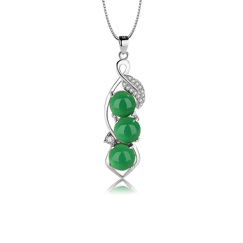 Green Chalcedony Pendant 925 Silver Necklace Women Gemstone Peas Pendant
