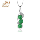 Green Chalcedony Pendant 925 Silver Necklace Women Gemstone Peas Pendant