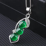 Green Chalcedony Pendant 925 Silver Necklace Women Gemstone Peas Pendant