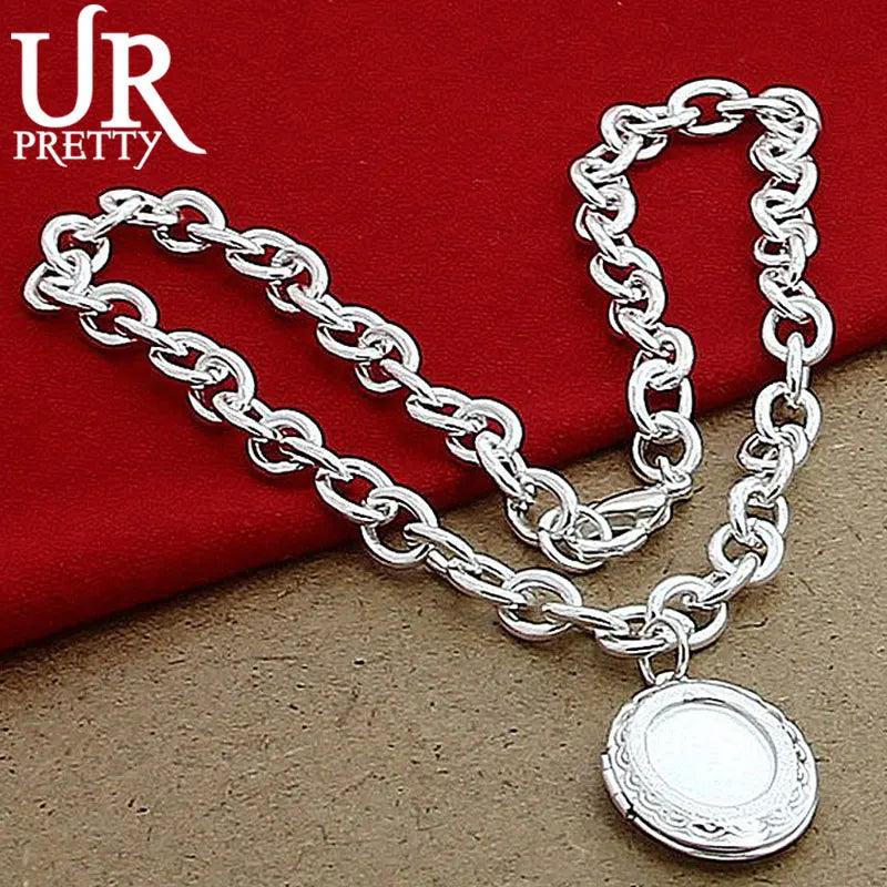 925 Sterling Silver Oval Photo Frame Necklace 18 Inch Chain