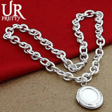 925 Sterling Silver Oval Photo Frame Necklace 18 Inch Chain