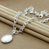 925 Sterling Silver Oval Photo Frame Necklace 18 Inch Chain
