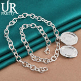 925 Sterling Silver Oval Photo Frame Necklace 18 Inch Chain
