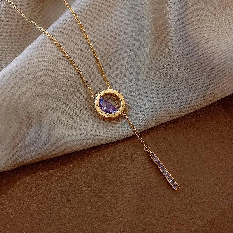 French Roman Numeral Zircon Pendant Necklace