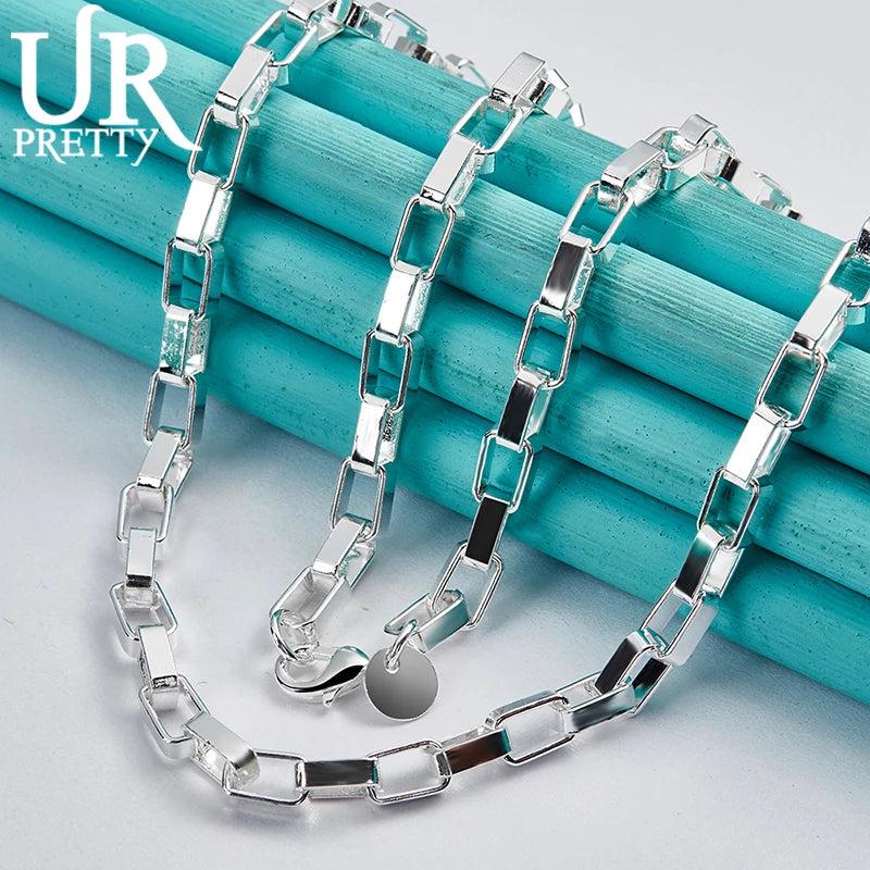 925 Silver Geometric Grid Chain Necklace 18 Inches Man Woman Party Wedding Charm