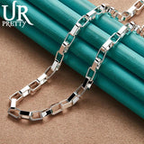 925 Silver Geometric Grid Chain Necklace 18 Inches Man Woman Party Wedding Charm