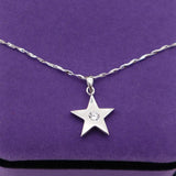 Crystal Zircon Pentagram Star Pendant 925 Sterling Silver Necklace