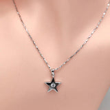 Crystal Zircon Pentagram Star Pendant 925 Sterling Silver Necklace