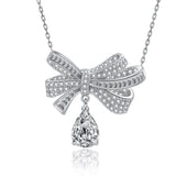 Silver Zircon Bow-Knot Pendant Sweater Necklace Choker