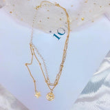 Double-layer Pearl Star Smiley Titanium Steel Necklace Female Unique Jewelry