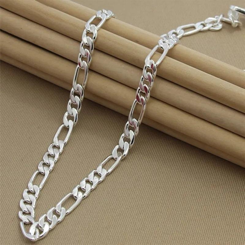925 Silver 8mm Chain Sideways Necklace Statement Jewelry