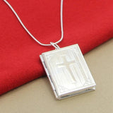 925 Silver Square Photo Frame Pendant Necklace Snake Chain