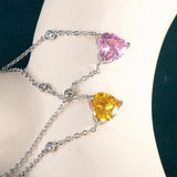 Heart Shaped Silver 925 Necklace Yellow Pink Zircon Women Party Jewelry