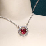 Heart Ruby Zircon Pendant Necklace Women Silver 925 Jewelry