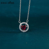 Heart Ruby Zircon Pendant Necklace Women Silver 925 Jewelry