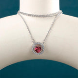 Heart Ruby Zircon Pendant Necklace Women Silver 925 Jewelry