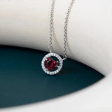 Heart Ruby Zircon Pendant Necklace Women Silver 925 Jewelry