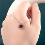 Heart Ruby Zircon Pendant Necklace Women Silver 925 Jewelry