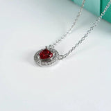 Heart Ruby Zircon Pendant Necklace Women Silver 925 Jewelry