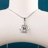 Silver Crown Pendant Necklace Heart Shaped Purple Zircon