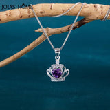 Silver Crown Pendant Necklace Heart Shaped Purple Zircon