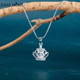 Silver Crown Pendant Necklace Heart Shaped Purple Zircon