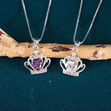 Silver Crown Pendant Necklace Heart Shaped Purple Zircon
