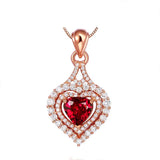Heart-Shaped Red Gemstone 925 Silver Necklace for Women