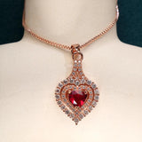 Heart-Shaped Red Gemstone 925 Silver Necklace for Women