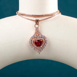 Heart-Shaped Red Gemstone 925 Silver Necklace for Women