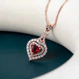 Heart-Shaped Red Gemstone 925 Silver Necklace for Women