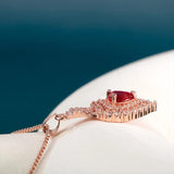 Heart-Shaped Red Gemstone 925 Silver Necklace for Women