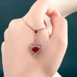 Heart-Shaped Red Gemstone 925 Silver Necklace for Women