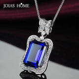Silver 925 Necklace Rect. Sapphire Zircon Butterfly Pendants Fine Jewelry