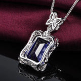 Silver 925 Necklace Rect. Sapphire Zircon Butterfly Pendants Fine Jewelry