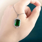 Emerald Green Pendant Necklace 925 Silver Jewelry for Anniversary Party