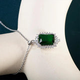 Emerald Green Pendant Necklace 925 Silver Jewelry for Anniversary Party