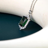 Emerald Green Pendant Necklace 925 Silver Jewelry for Anniversary Party