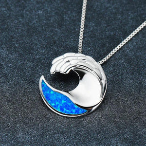 925 Silver Ocean Wave Opal Stone Necklace