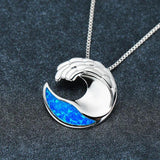 925 Silver Ocean Wave Opal Stone Necklace