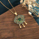 Vintage Chrysoprase Silver Inlaid Court Style Necklace