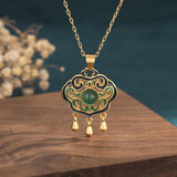 Vintage Chrysoprase Silver Inlaid Court Style Necklace