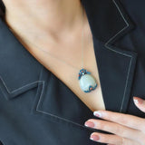 Hetian Jade Water Drop Ethnic Necklace Enamel Porcelain Pendant Silver Jewelry