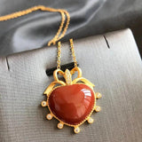 Silver Inlaid Enamel Porcelain Love Pendant Necklace
