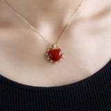 Silver Inlaid Enamel Porcelain Love Pendant Necklace