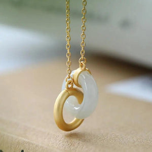 Hetian Jade Double Round Necklace Pendant Charm Chinese Lady Jewelry