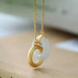 Hetian Jade Double Round Necklace Pendant Charm Chinese Lady Jewelry